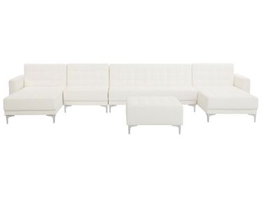 6 Seater U-Shaped Modular Faux Leather Sofa with Ottoman White ABERDEEN