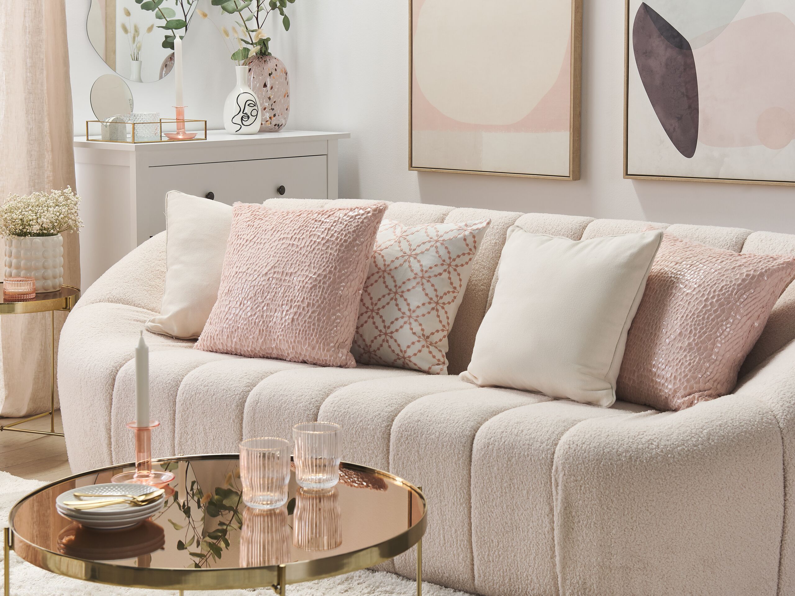 Conjunto de 2 almofadas decorativas de algodão 45 x 45 cm rosa PEONY