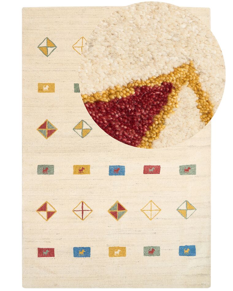 Gabbeh Teppich Wolle beige 200 x 300 cm geometrisches Muster Hochflor MISINLI_855543