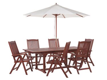 Gartenmöbel Set mit Sonnenschirm (12 Optionen) Akazienholz dunkelbraun 6-Sitzer TOSCANA