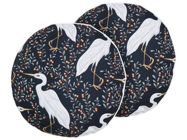 Set of 2 Outdoor Cushions Birds Motif ⌀ 40 cm Black PIANAZZO