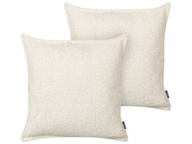 Set of 2 Teddy Decorative Cushions Light Beige SENECIA