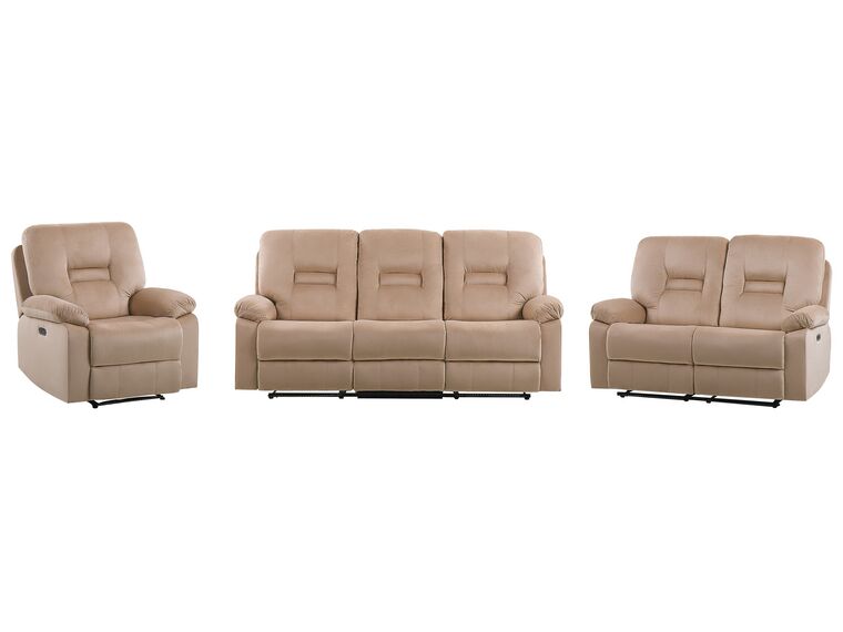 Sofa Set Samtstoff beige 6-Sitzer LED-Beleuchtung USB-Port elektrisch verstellbar BERGEN_835314