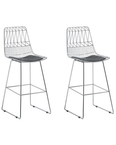 Set of 2 Metal Bar Chairs Silver PRESTON