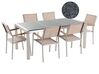 Conjunto de mesa com tampo triplo granito polido cinzento 180 x 90 cm e 6 cadeiras creme GROSSETO_394318