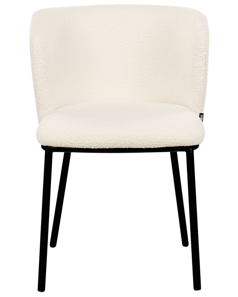 Set Di 2 Sedie Da Pranzo In Bouclé Bianco: Design Moderno Con Schienale Curvo E Gambe In Metallo - 5