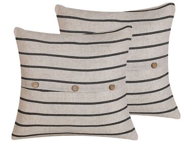 Set of 2 Cotton Cushions Striped 43 x 43 cm Beige and Black CYNARA