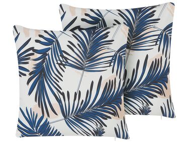 Set of 2 Outdoor Cushions Leaf Motif 45 x 45 cm Blue ELATI