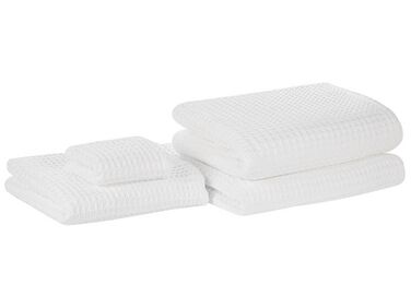 Set of 4 Cotton Towels White AREORA