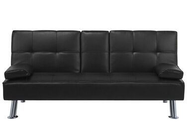 Faux Leather Sofa Bed Black ROXEN