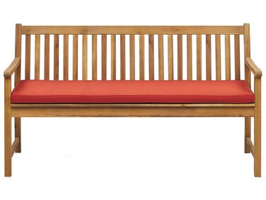 Acacia Wood Garden Bench 160 cm with Red Cushion VIVARA