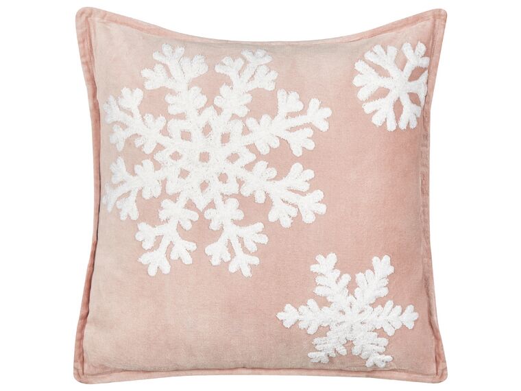 Almofada decorativa com padrão natalício em veludo rosa e branco 45 x 45 cm MURRAYA_887924