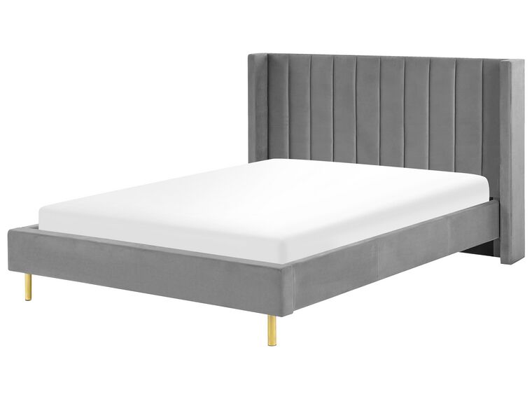 Łóżko welurowe 160 x 200 cm szare VILLETTE_765441
