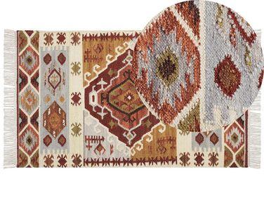 Kelim Teppich Wolle mehrfarbig 80 x 150 cm geometrisches Muster Kurzflor PROSHYAN