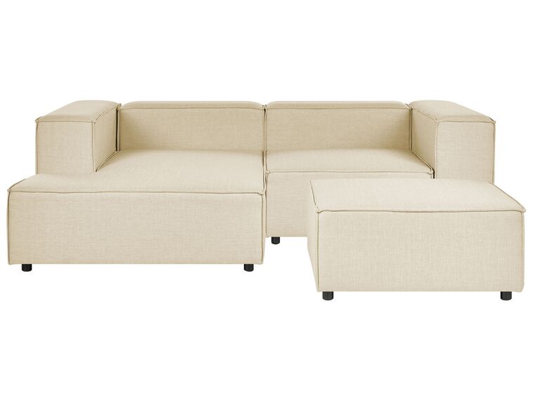 Right Hand 2 Seater Modular Linen Corner Sofa with Ottoman Beige APRICA_856954