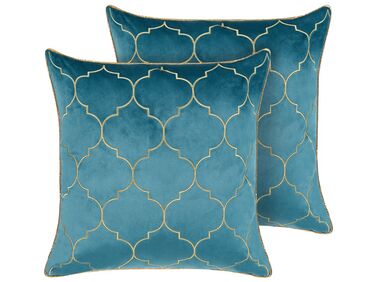 Set of 2 Velvet Cushions Moroccan Pattern 45 x 45 cm Blue ALYSSUM