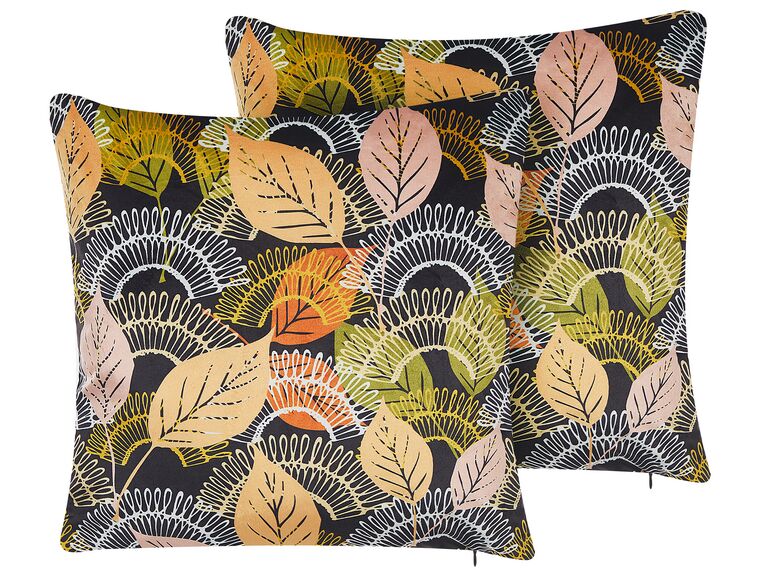 Set of 2 Velvet Cushions Leaf Pattern 45 x 45 cm Multicolour LAGURUS_818555