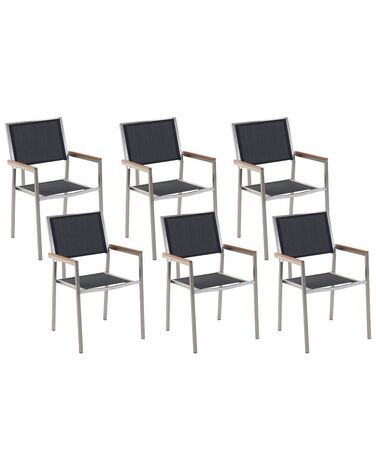 Conjunto de 6 cadeiras de jardim em metal e tela preta GROSSETO