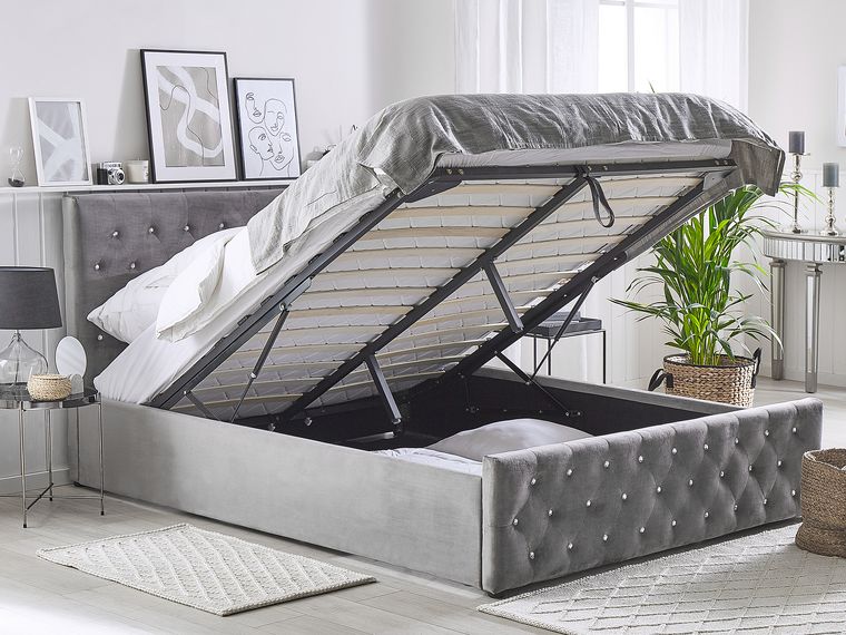 Grijze Moderne Bed 140 x 200 met opbergruimte kopen? ✔️ Tot 7% korting