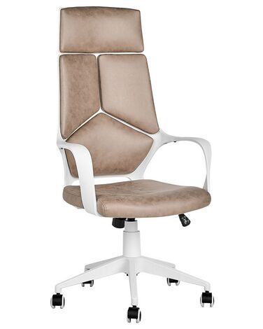 Faux Leather Swivel Office Chair Beige and White DELIGHT