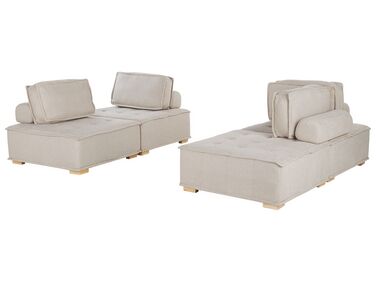 Conjunto de sofás 4 plazas de poliéster beige claro/madera clara TIBRO