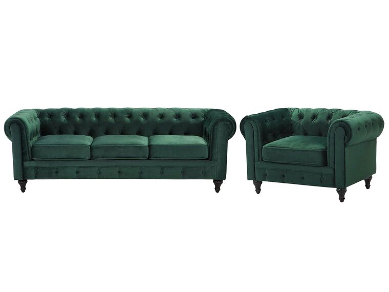 Set di divano e poltrona vintage in tessuto verde CHESTERFIELD_708032