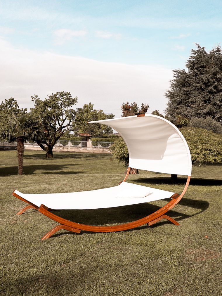 Utendørs Daybed med soltak 2pers. grå/hvit/brun TERAMO Beliani.no