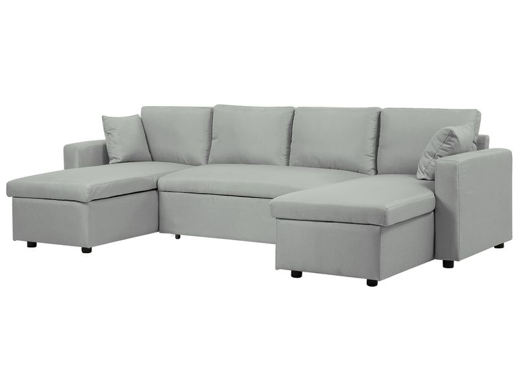 Fabric Corner Sofa Bed with Storage Light Grey SOMMEN Beliani.co.uk