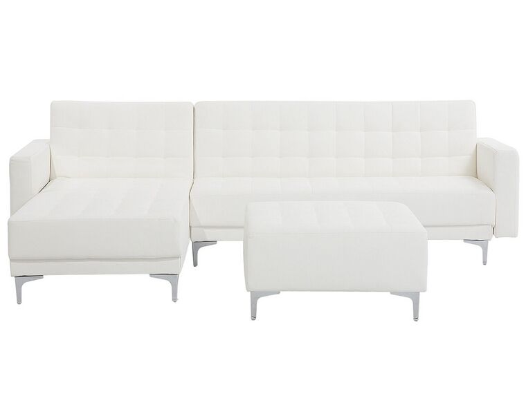 Right Hand Faux Leather Corner Sofa with Ottoman White ABERDEEN_739621