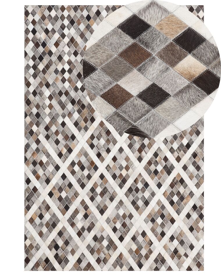 Cowhide Area Rug 140 x 200 cm Grey and Brown AKDERE_751596