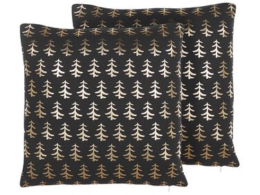 Set of 2 Cotton Cushions Christmas Tree Pattern 45 x 45 cm Black LEROY