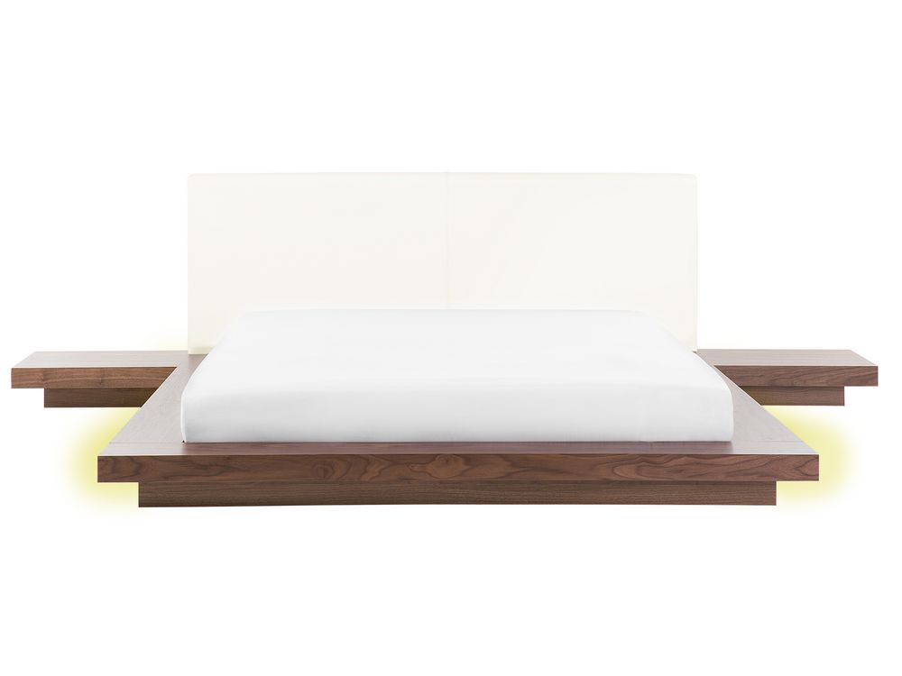 bett holzfarbton mit led beleuchtung weiss 160 x 200 cm zen beliani ch
