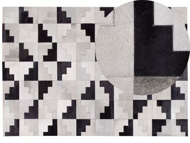 Teppich Kuhfell schwarz-grau 160 x 230 cm Patchwork Kurzflor EFIRLI