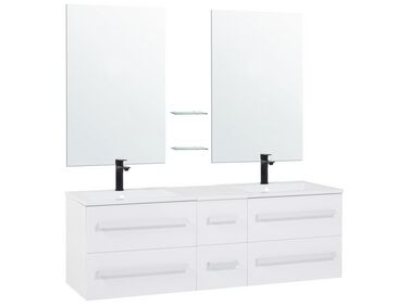 Badrumsmöbler väggskåp 2 spegel 2 tvättställ och glashylla vit MADRID