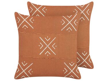 Set of 2 Cotton Cushions Geometric Pattern 45 x 45 cm Orange and White VITIS