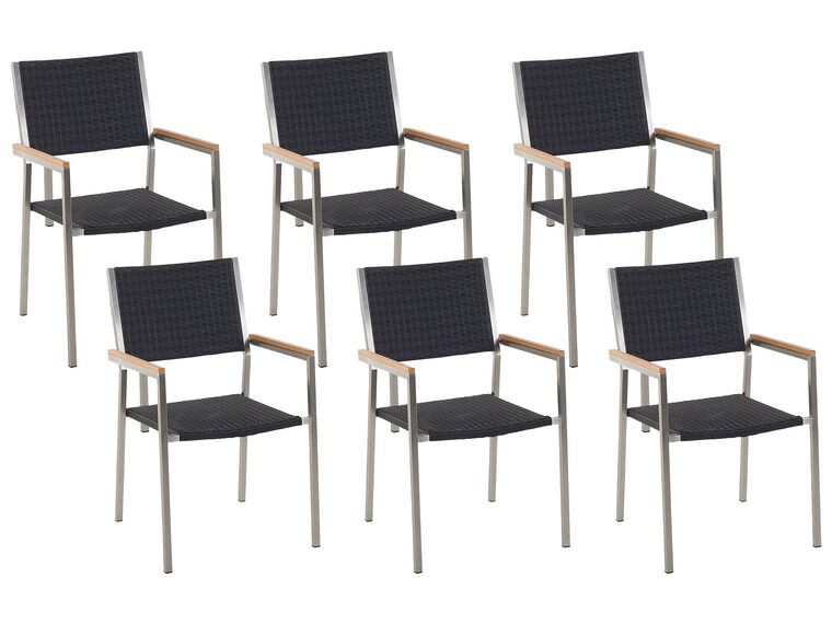 Zestaw 6 krzeseł ogrodowych z technorattanu czarny GROSSETO_738539