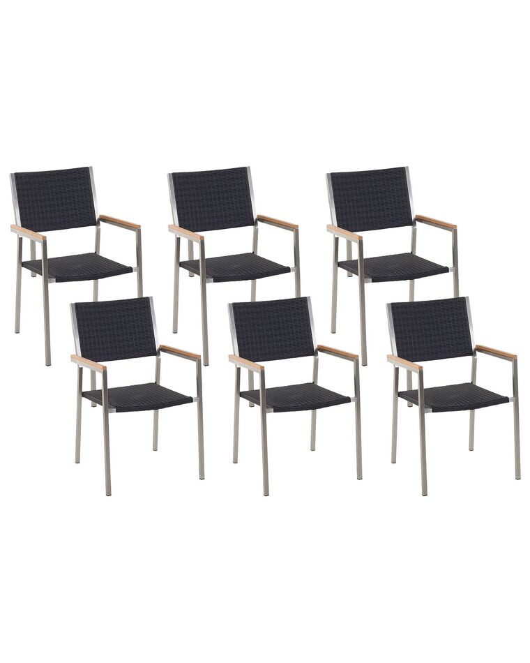 Set of 6 PE Rattan Garden Chairs Black GROSSETO_738539