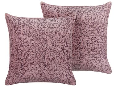 Set of 2 Velvet Cushions Floral Motif 45 x 45 cm Pink ROMNEYA
