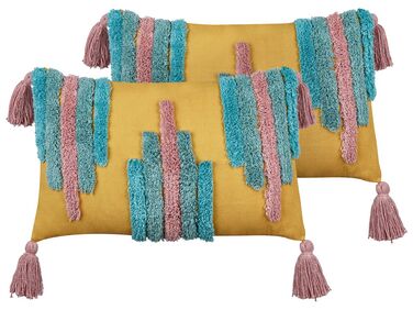  Set of 2 Tufted Cotton Cushions with Tassels 30 x 50 cm Multicolour DIJKOT