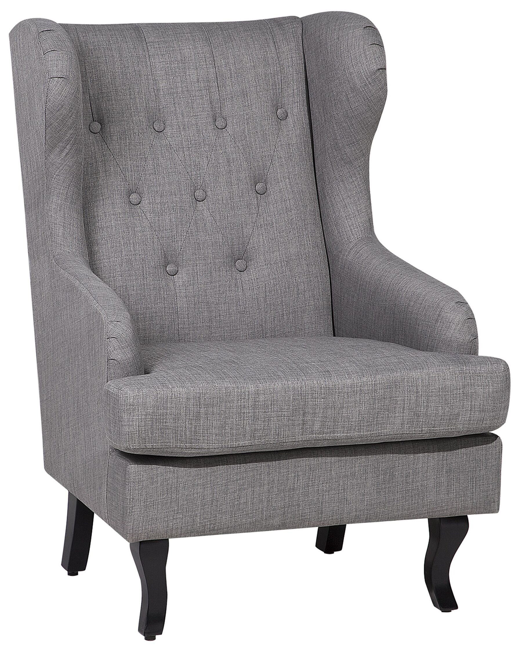 Modern Wingback Armchair Buttoned Grey Fabric Recessed Arms Alta