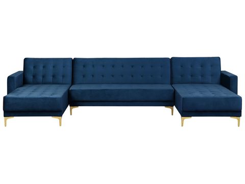 Blue velvet u shaped sectional clearance