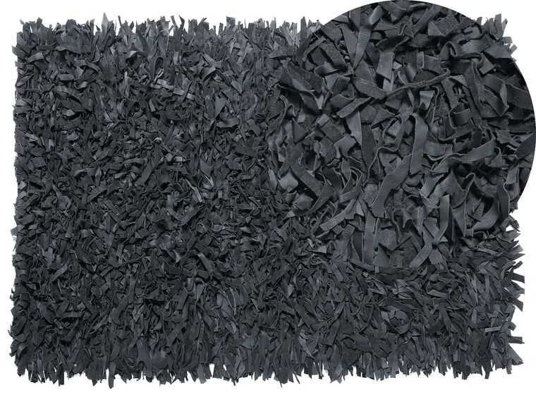 Leather Area Rug 140 x 200 cm Black MUT_723965