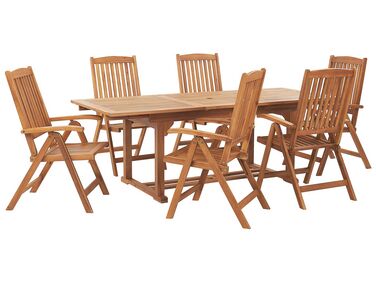 Trädgårdsmöbelset av bord och 6 stolar akaciaträ ljusbrun JAVA