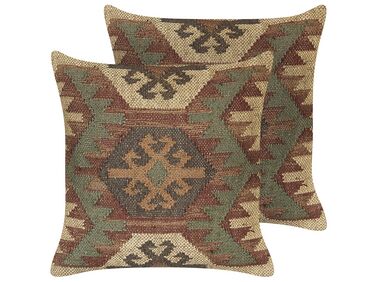 Set of 2 Jute Cushions Geometric Pattern 45 x 45 cm Multicolour CUMBUM