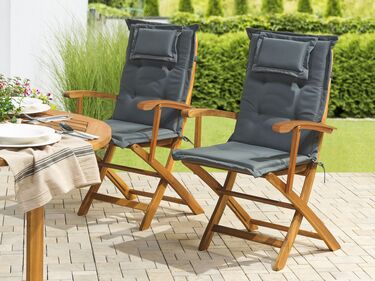 Set of 2 Garden Dining Chairs with Graphite Grey Cushion MAUI