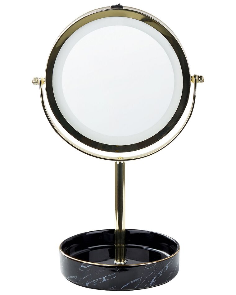 Make-up spiegel met LED goud/zwart ø 26 cm SAVOIE_848177