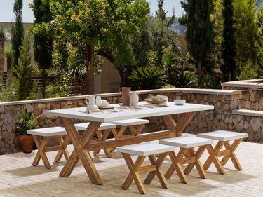 6 Seater Concrete Garden Dining Set White OLBIA