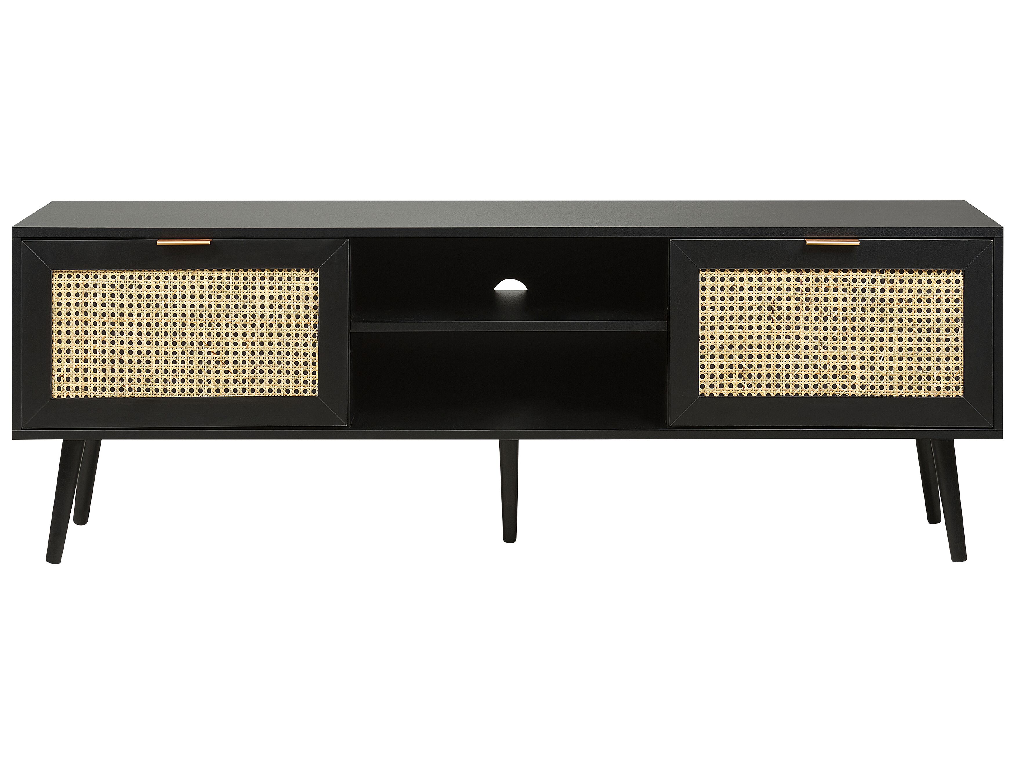 TV M bel Rattan Schwarz Beige 2 T ren 150 X 40 X 52 Cm OPOCO Beliani at Tv m bel rattan schwarz beige 2 t ren 150 x 40 x 52 cm opoco beliani at