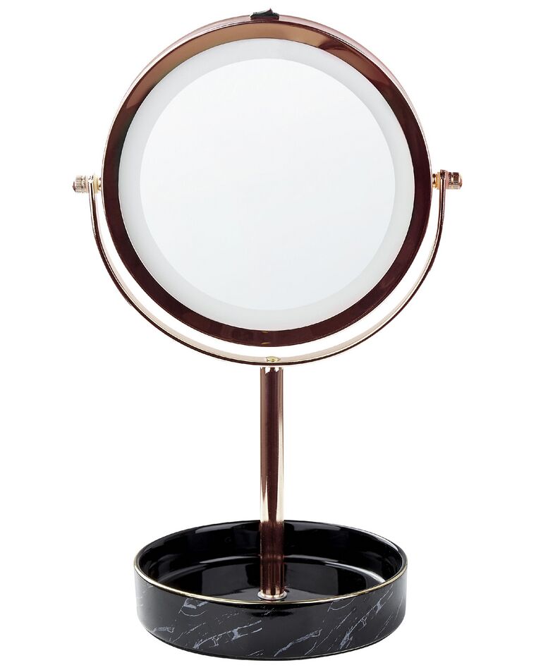 Kozmetické LED zrkadlo ø 26 cm ružovozlatá/čierna SAVOIE_848161