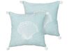 Set of 2 Velvet Cushions Seashell Motif 45 x 45 cm Blue LEATHESIA_892935